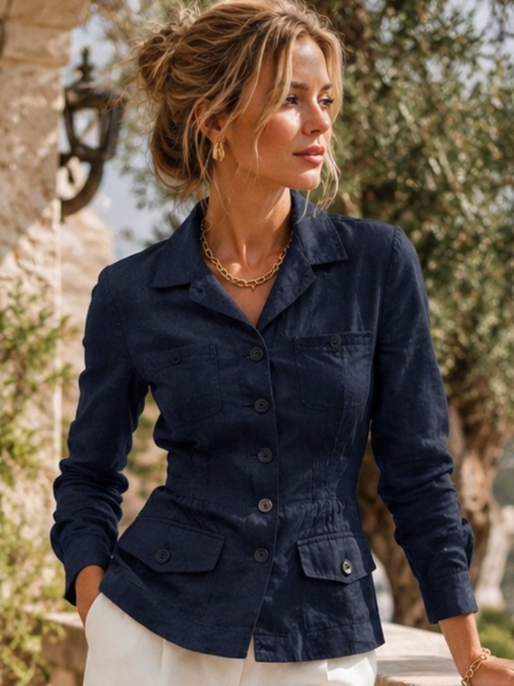 BNWOT EURO LINEN UTILITY JACKET CINCHED WAIST MINIMALIST LUXE 100% LINEN